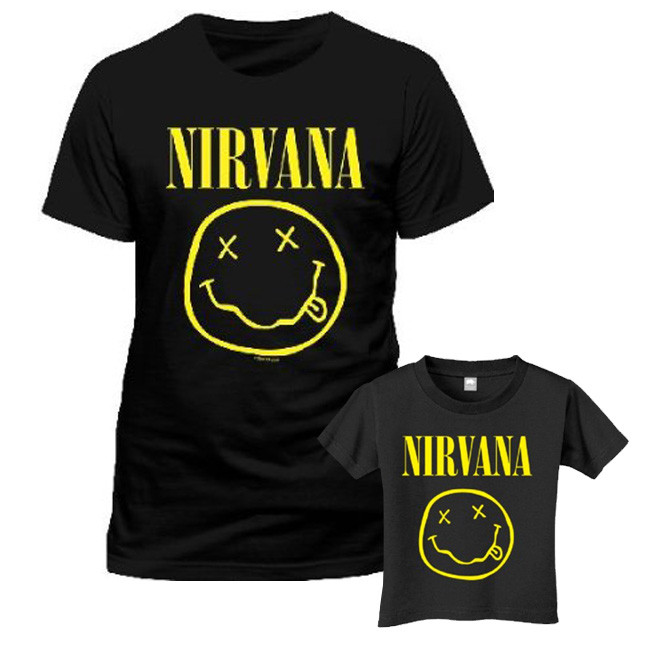Duo Rockset Nirvana papa t-shirt & kinder t-shirt Smiley